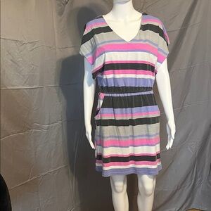 Attention Striped Dress - Pink, Black, Gray, White
